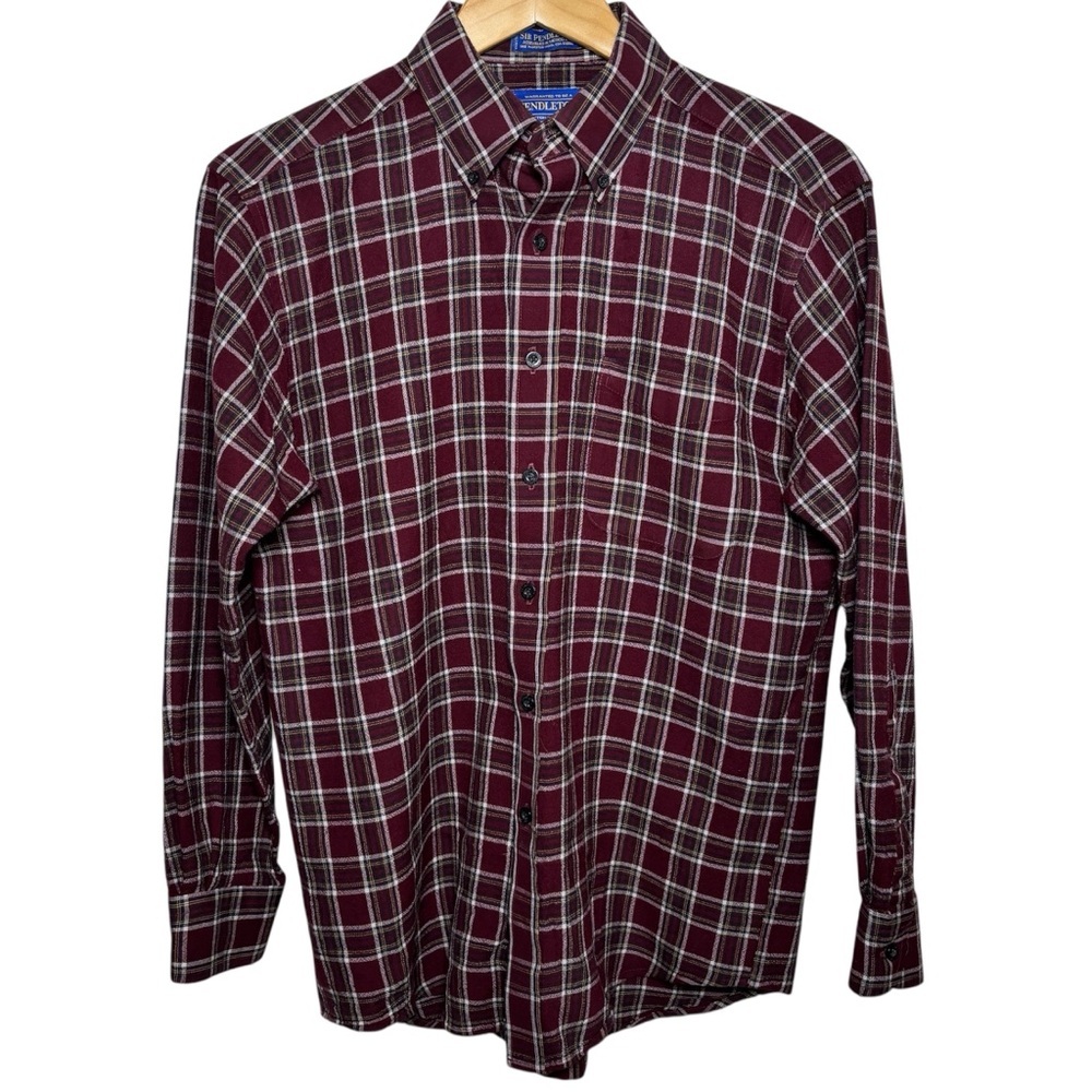 Vintage Sir Pendleton Shirt Men's Medium Fine Worsted Wool Plaid Button Up Cabin